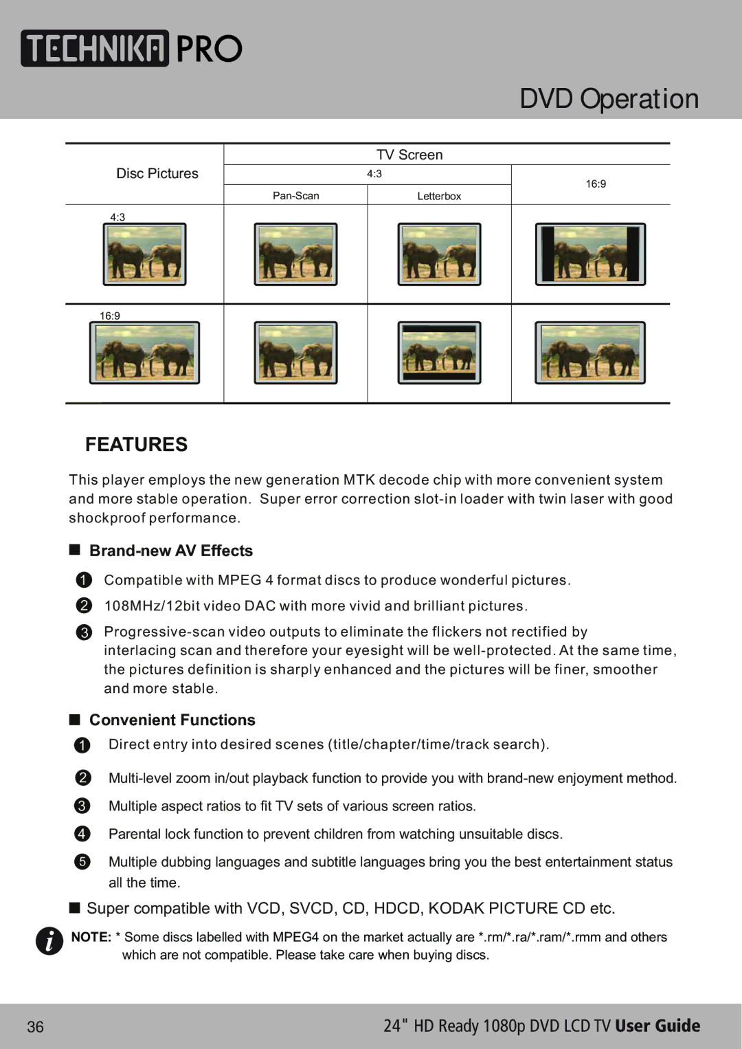 Technika LCD24-620 manual Features 