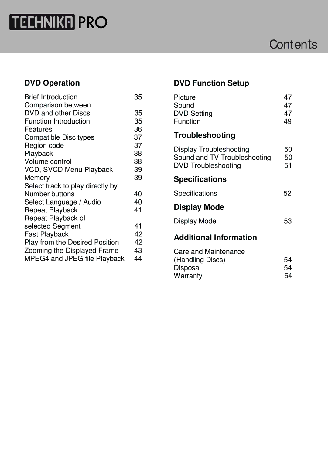 Technika LCD24-620 manual Contents 