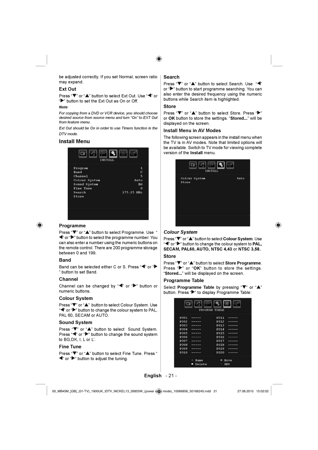 Technika LCD26-229 operating instructions Install Menu, Colour System 