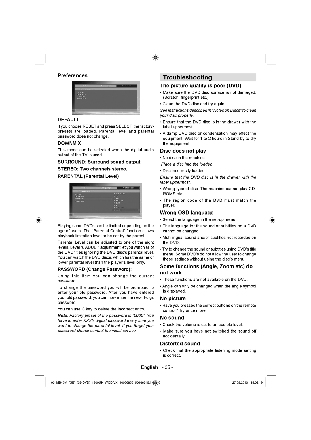 Technika LCD26-229 operating instructions Troubleshooting 