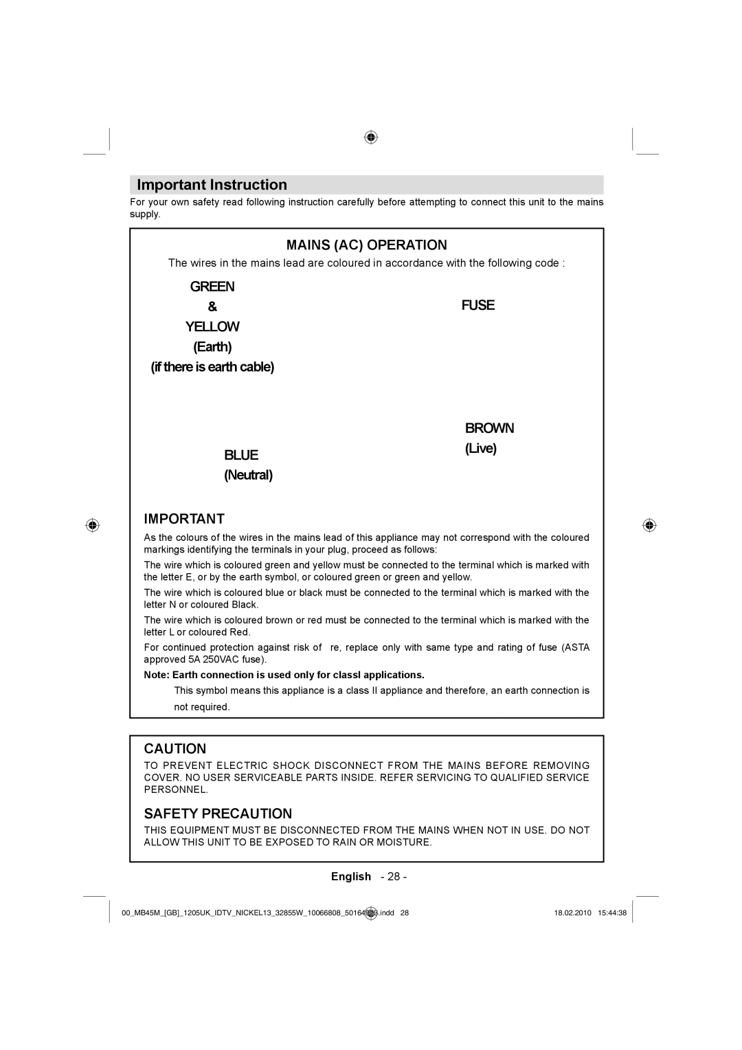 Technika LCD32-209X operating instructions Important Instruction, Blue 