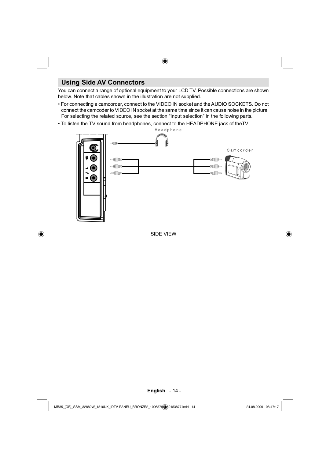 Technika LCD32-909V manual Using Side AV Connectors 