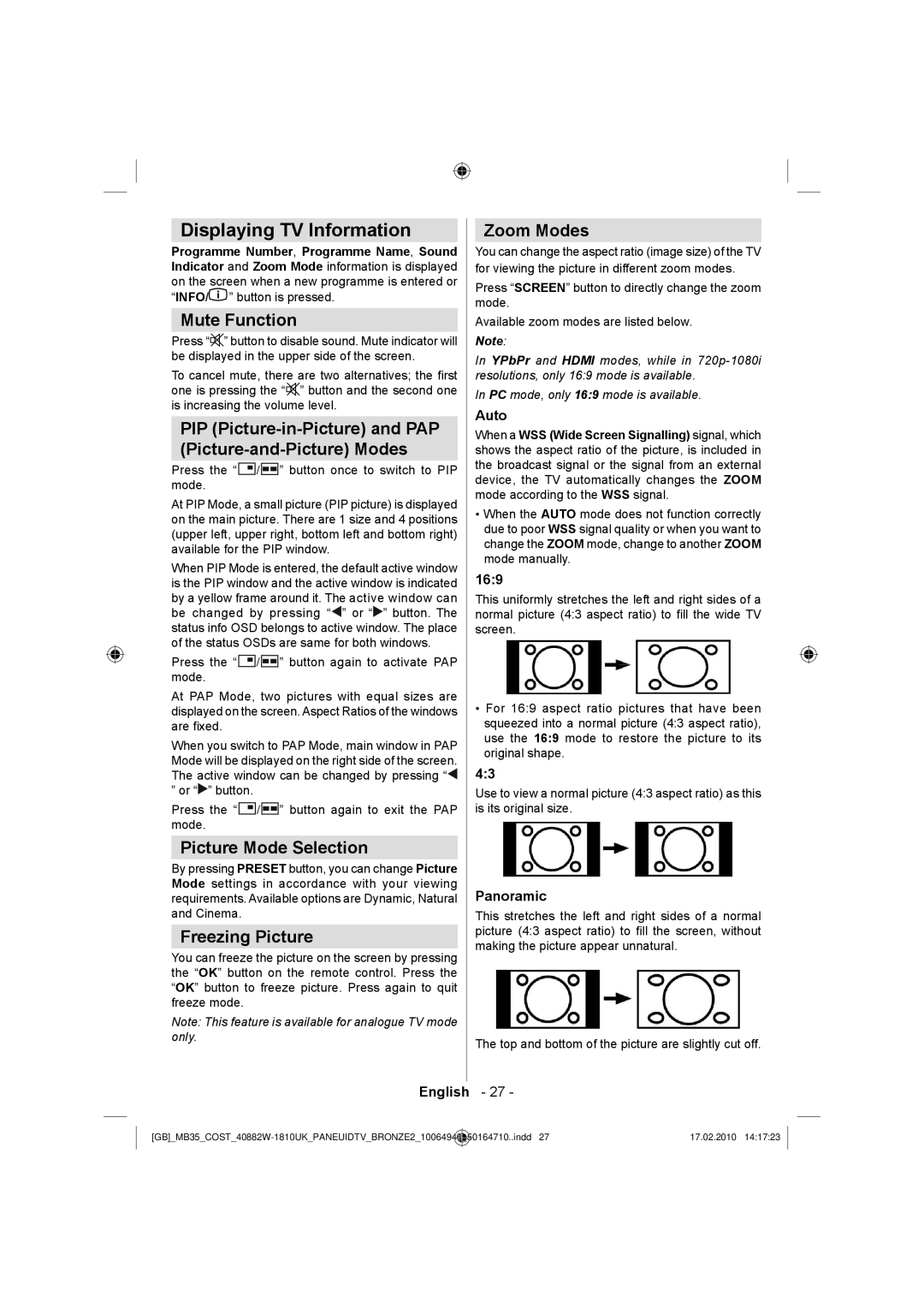 Technika LCD40-920 manual Displaying TV Information 