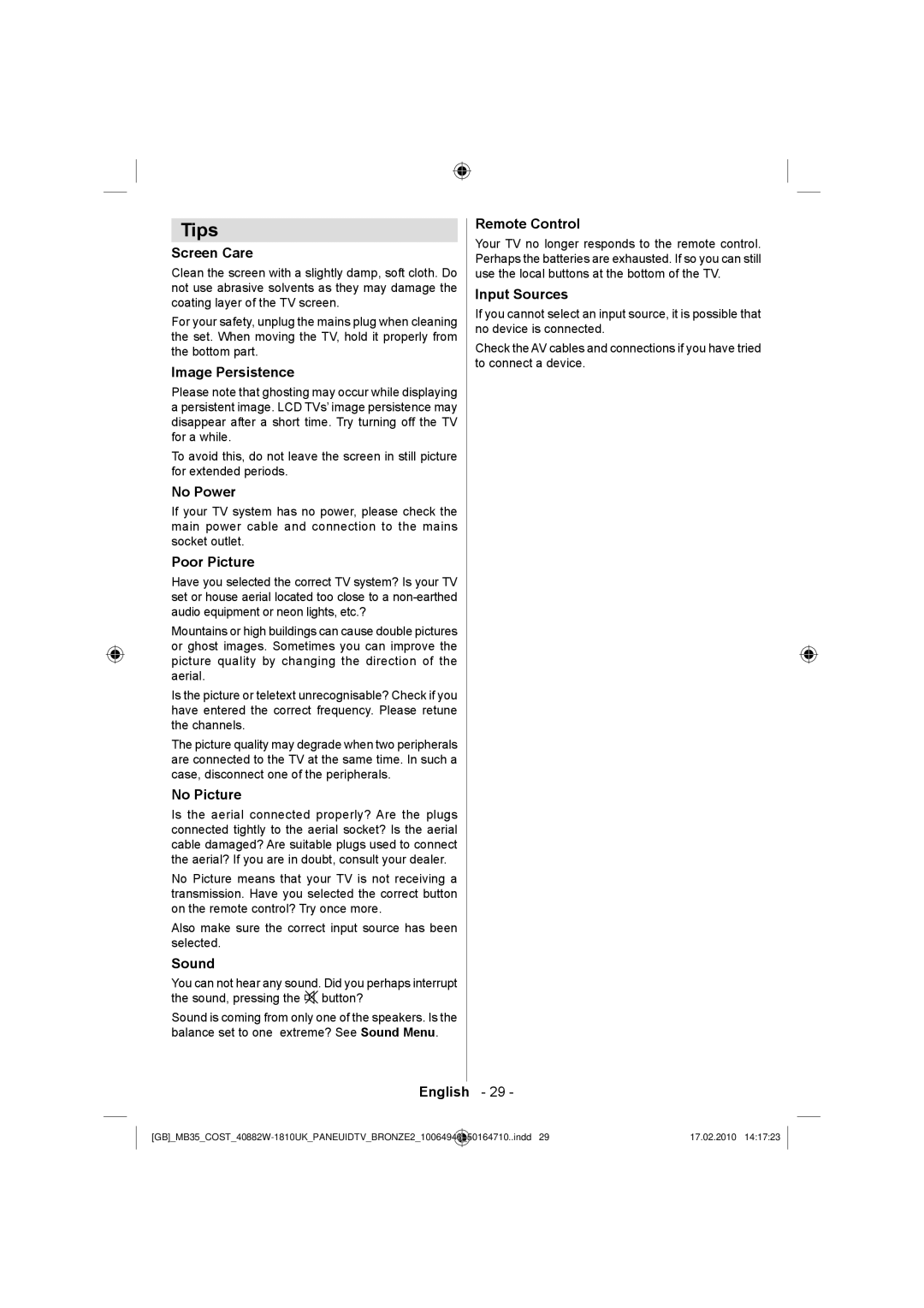 Technika LCD40-920 manual Tips 