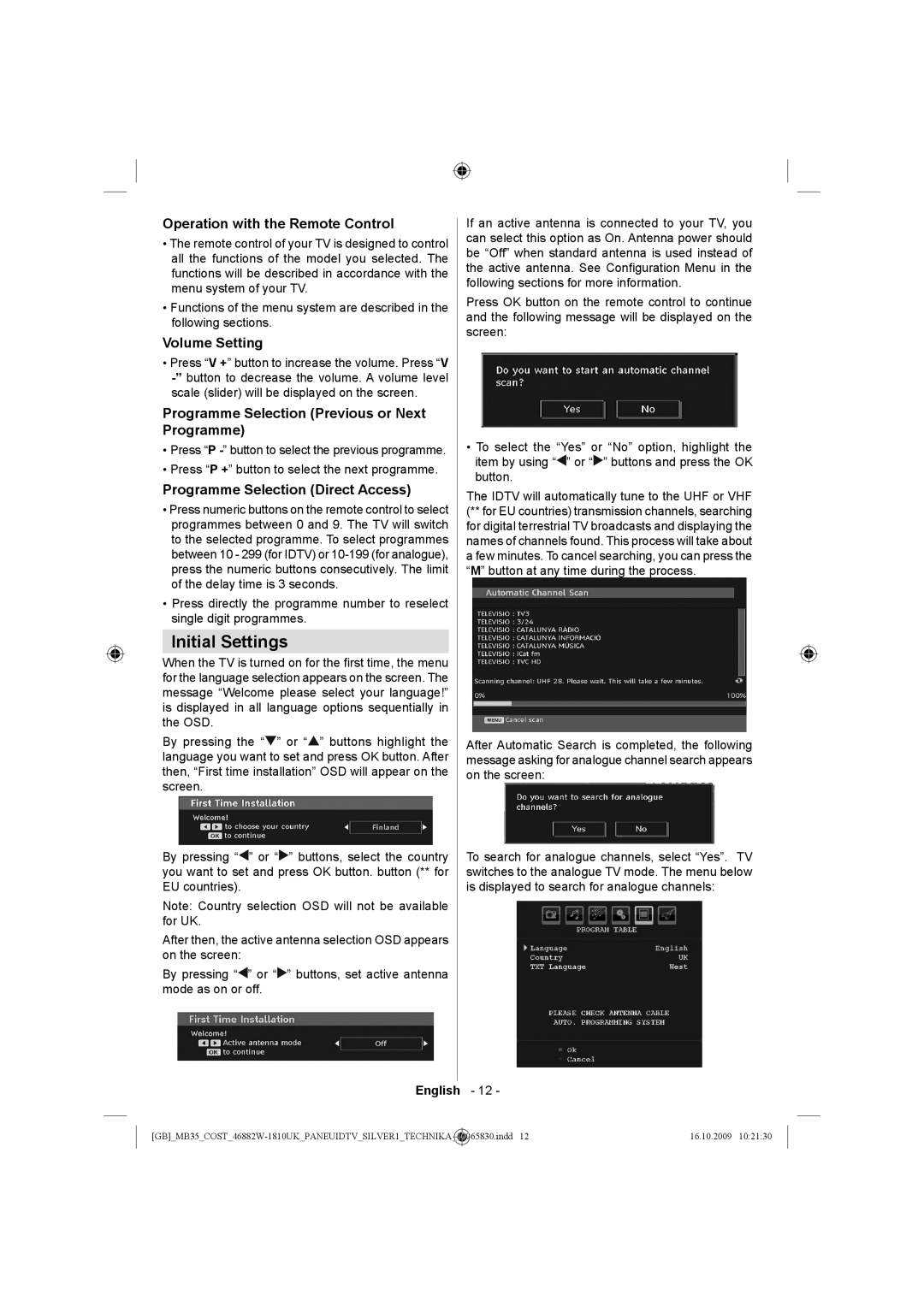 Technika LCD46-920 Initial Settings, Operation with the Remote Control, Volume Setting, Programme Selection Direct Access 