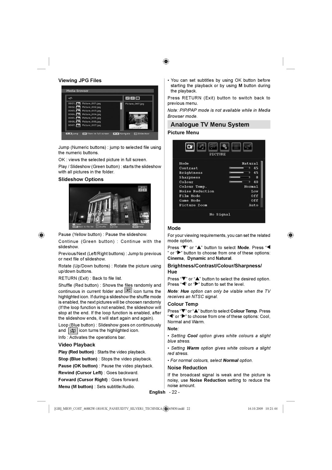 Technika LCD46-920 manual Analogue TV Menu System 