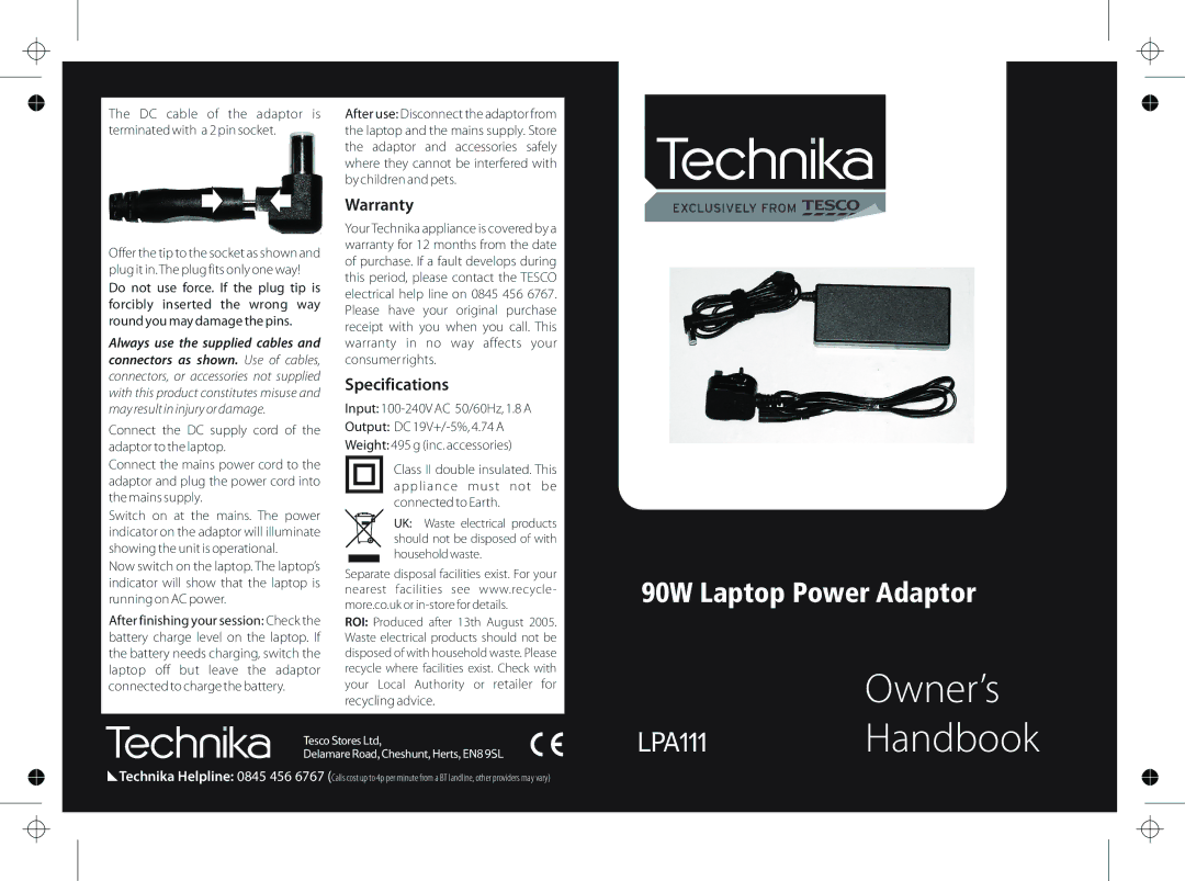 Technika LPA111 warranty Warranty, Specifications 