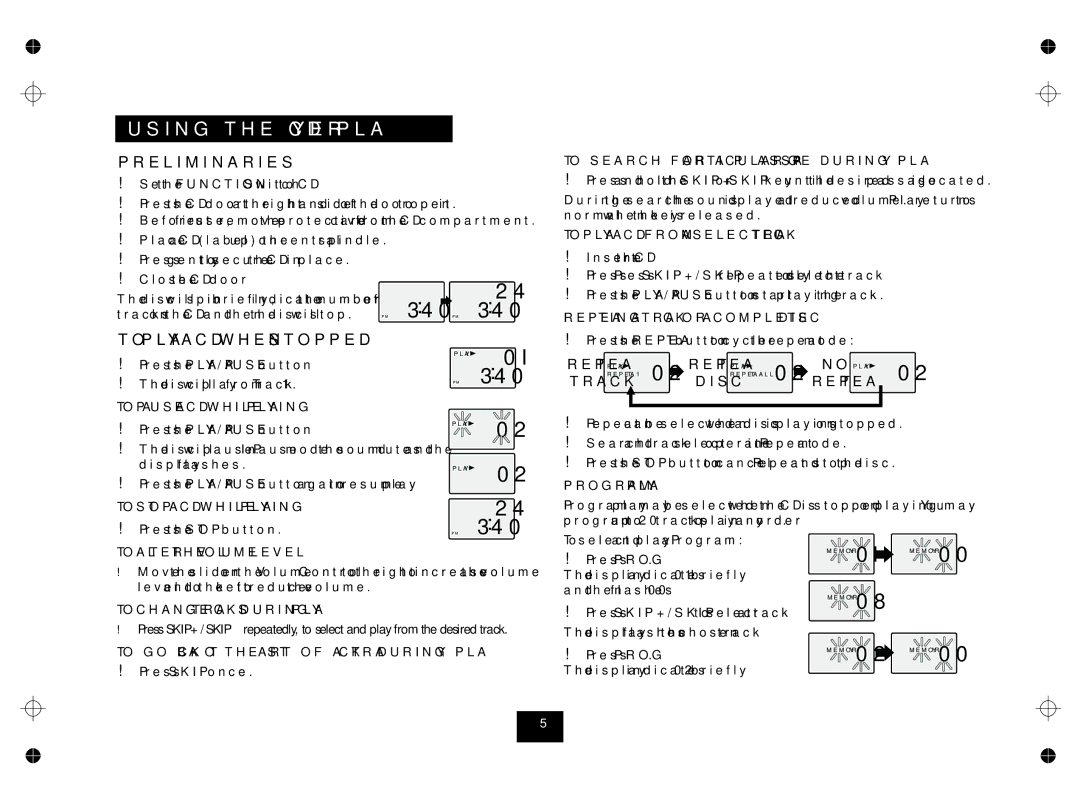 Technika MC123 manual Using the CD Player, I30I, I302, Preliminaries, To Play a CD When Stopped 