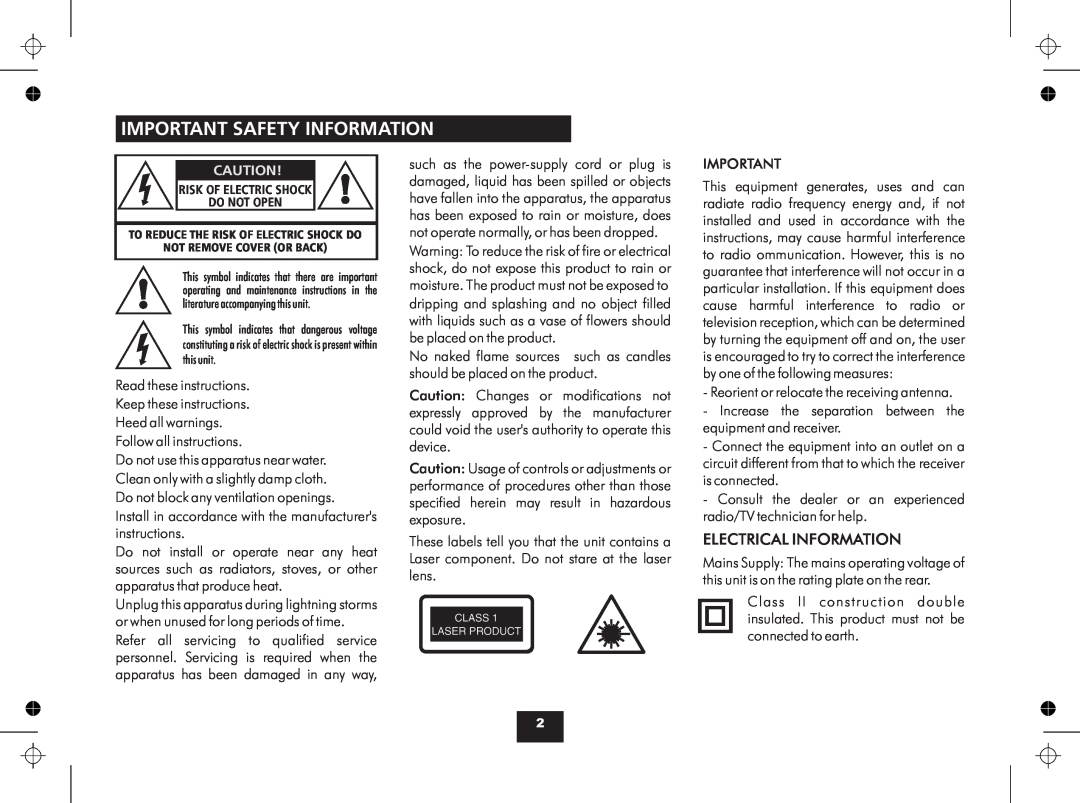 Technika MC123 manual Important Safety Information, Electrical Information 