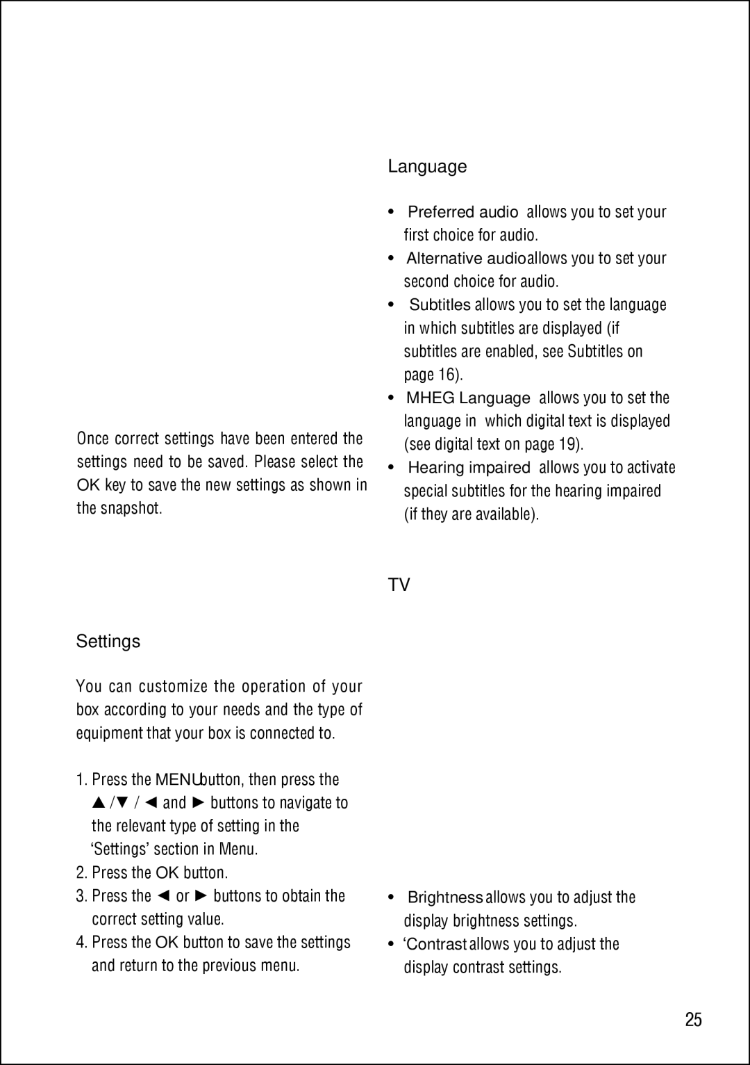 Technika STBHDIS2010 manual Language, Settings 