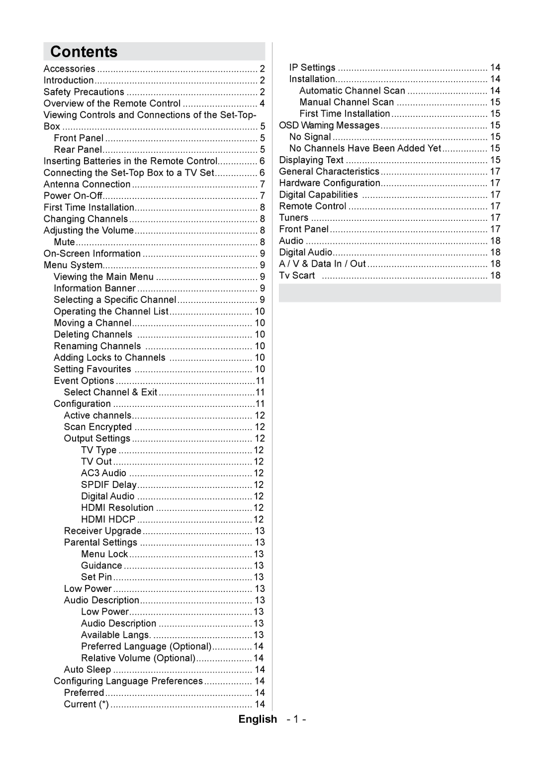 Technika STBHDV2010 user manual Contents 