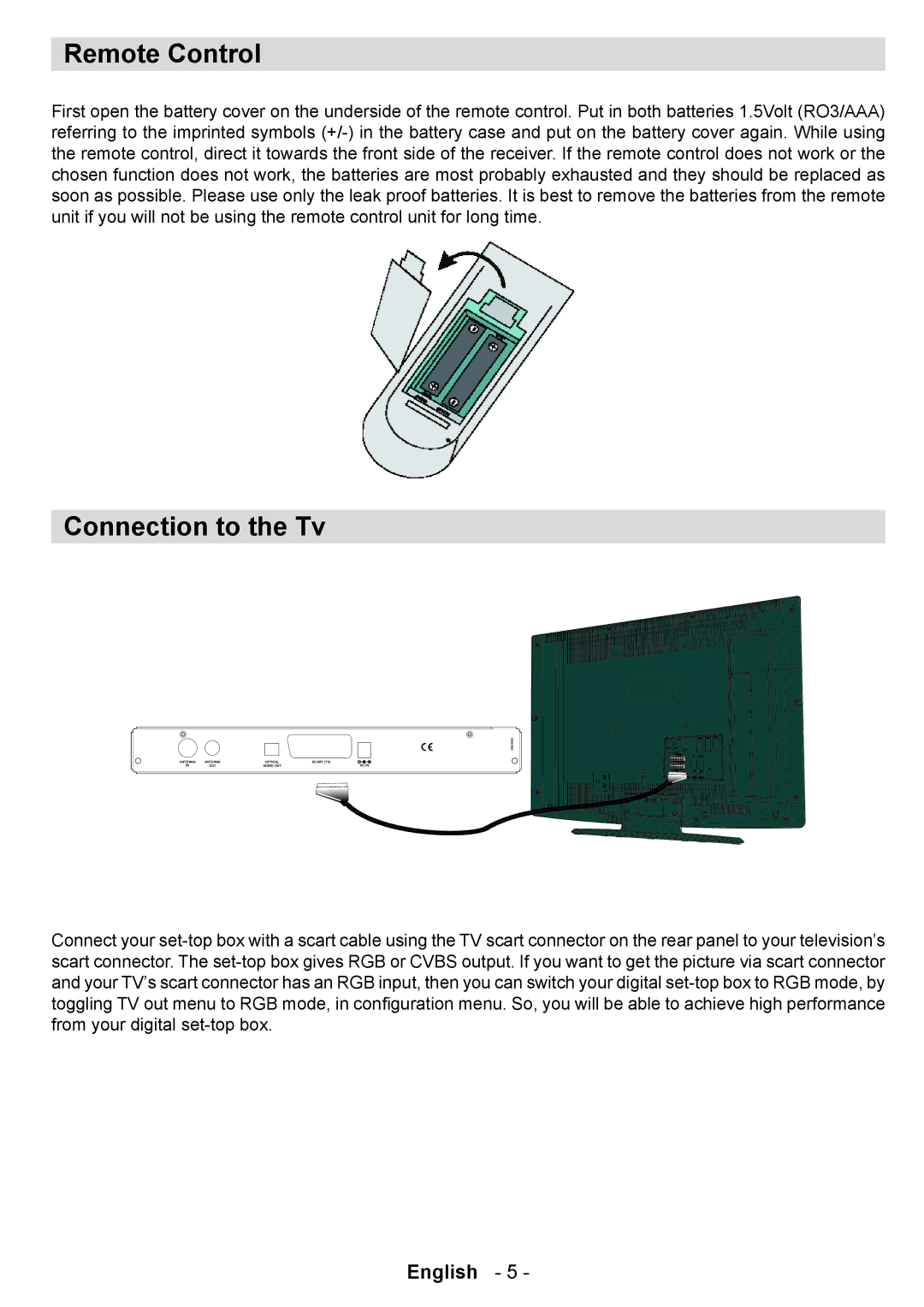 Technika T835 user manual Remote Control, Connection to the Tv 