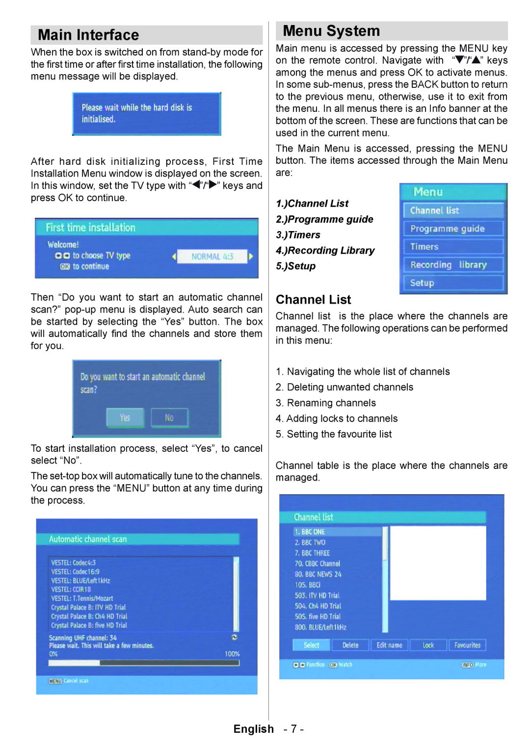 Technika T835 user manual Main Interface, Menu System 