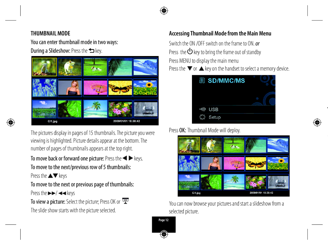 Technika X800 manual Press the keys, Press the / keys, Press OK Thumbnail Mode will deploy 