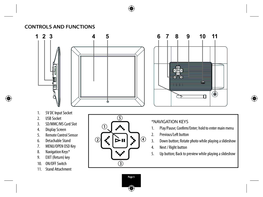 Technika X800 manual Controls and Functions, Previous/Left button, Next / Right button 