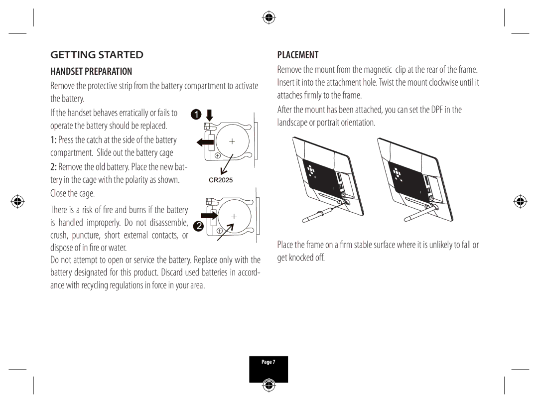 Technika X800 manual Getting Started Handset Preparation, Remove the old battery. Place the new bat, Placement 