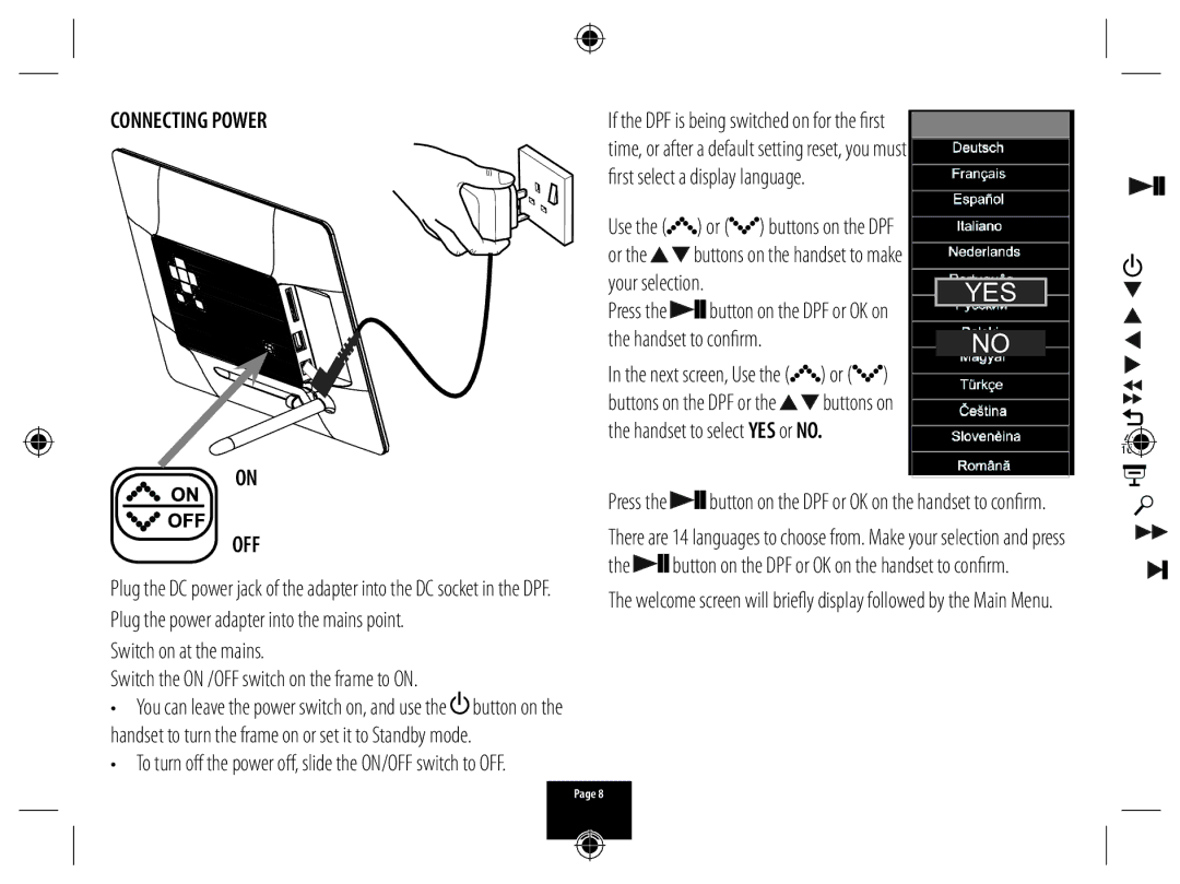 Technika X800 manual Connecting Power OFF, Handset to confirm Next screen, Use the or, Your selection 