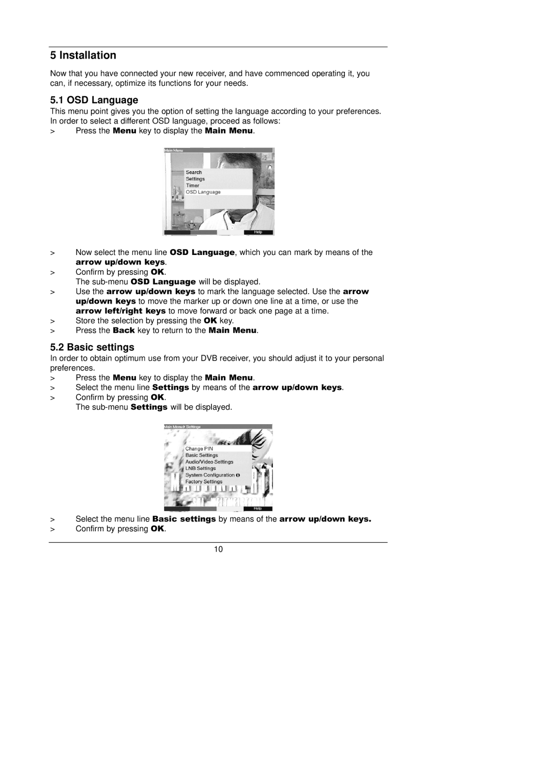 TechniSat 1 manual Installation, OSD Language, Basic settings 