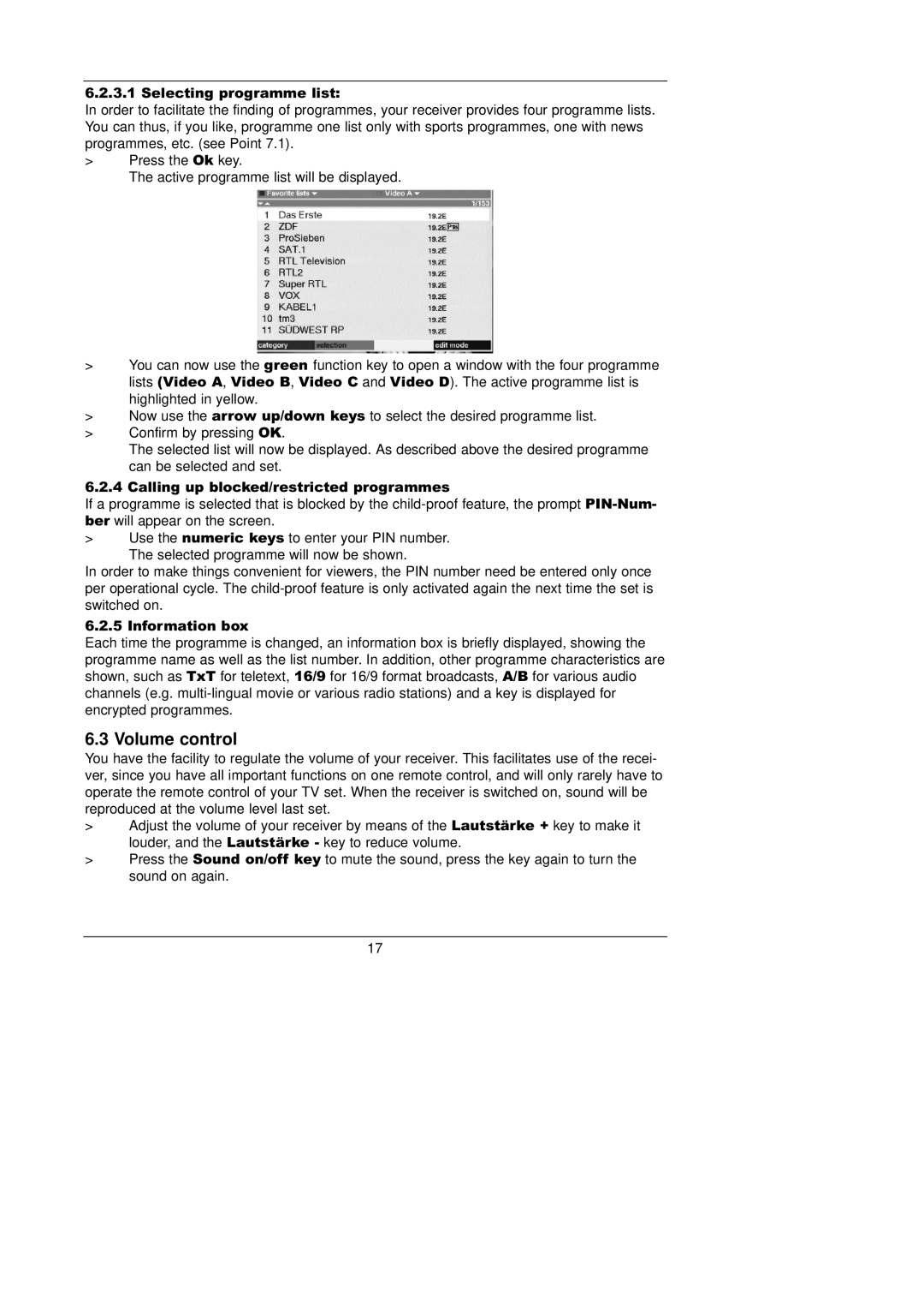 TechniSat 1 manual Volume control 