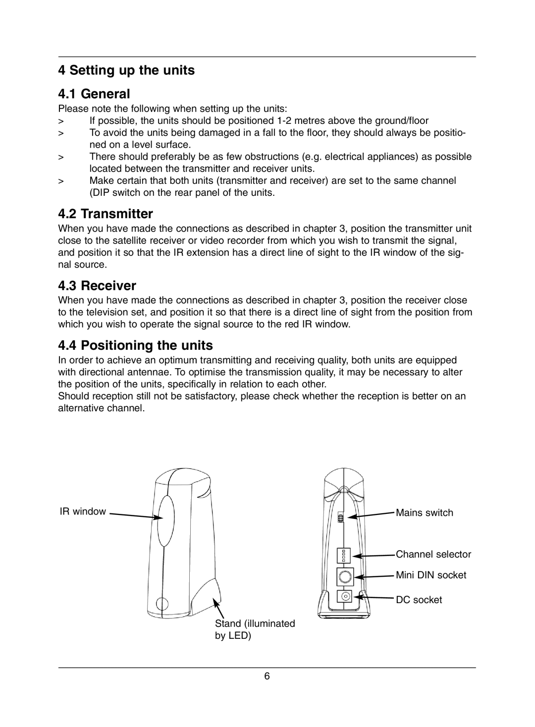 TechniSat SkyFunk 3 2 manual Setting up the units General, Transmitter, Receiver, Positioning the units 