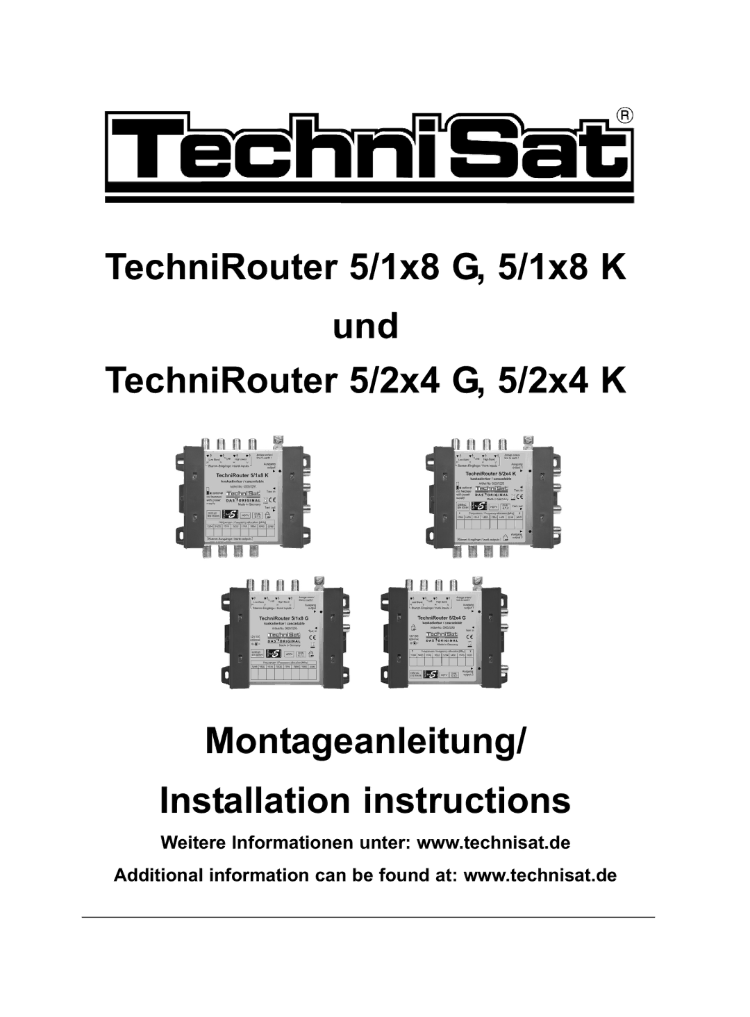 TechniSat 5/2x4 K, 5/2x4 G, 5/1x8 G, 5/1x8 K installation instructions 