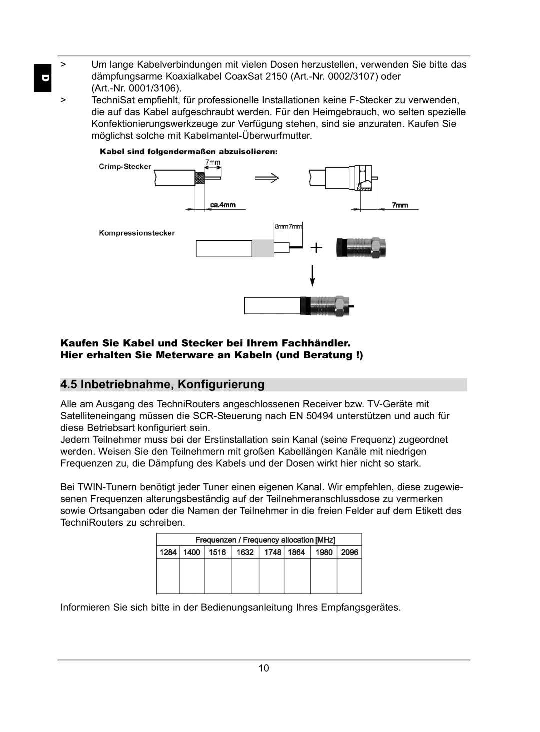 TechniSat 5/1x8 G, 5/2x4 G, 5/2x4 K, 5/1x8 K installation instructions Inbetriebnahme, Konfigurierung 