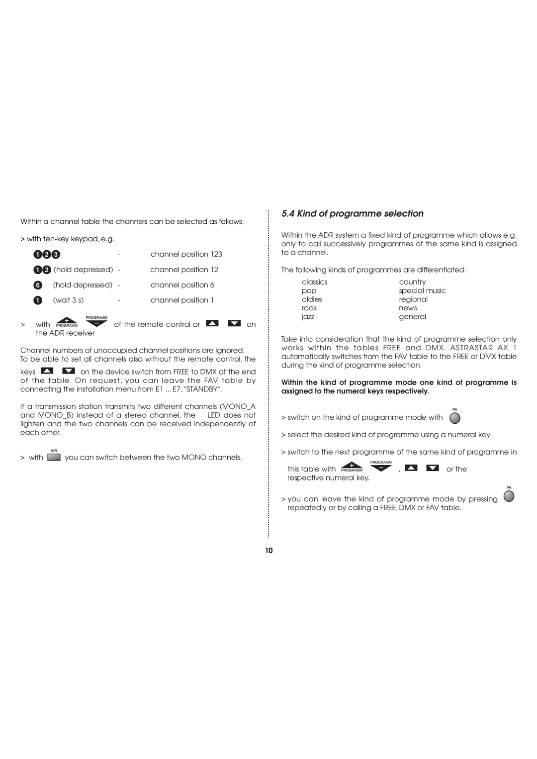 TechniSat AX1 operating instructions 123, Kind of programme selection 