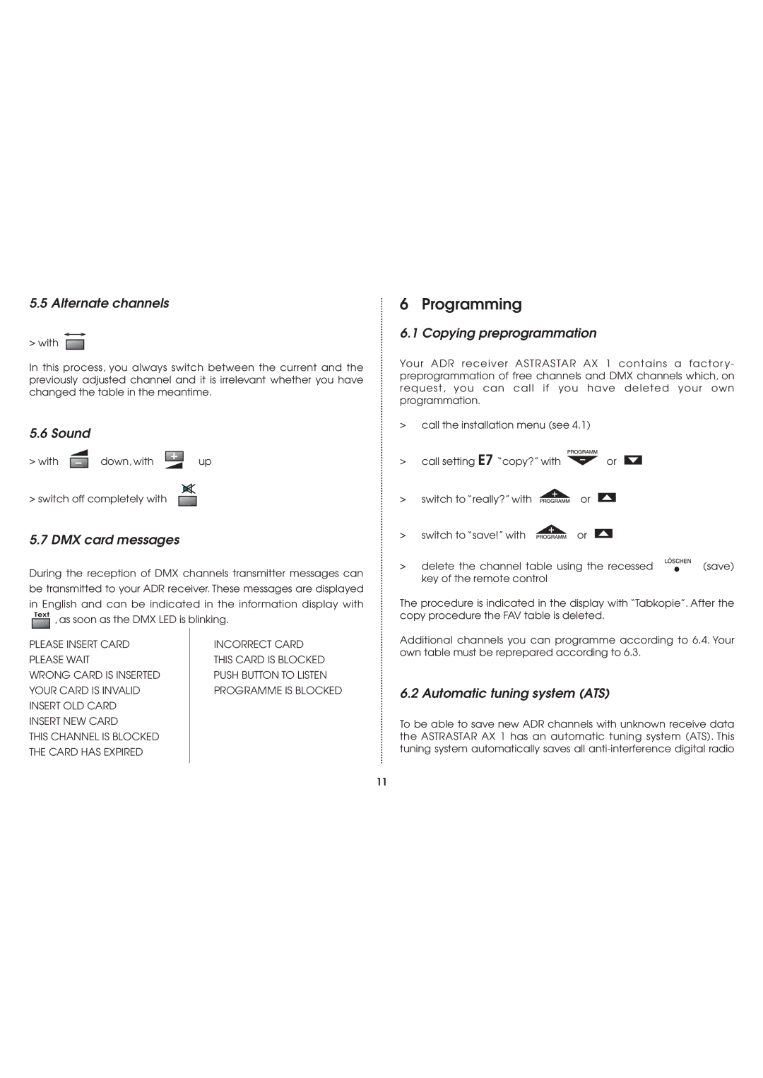 TechniSat AX1 operating instructions Programming 