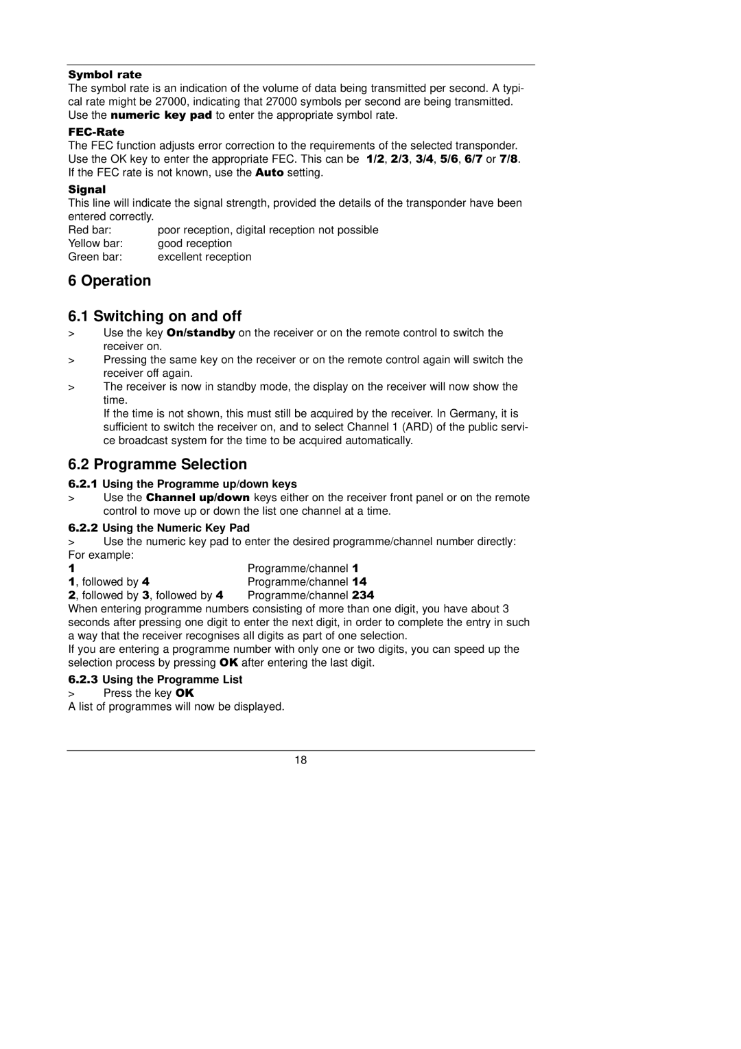 TechniSat CAM 1 plus Operation Switching on and off, Programme Selection, Using the Programme up/down keys 