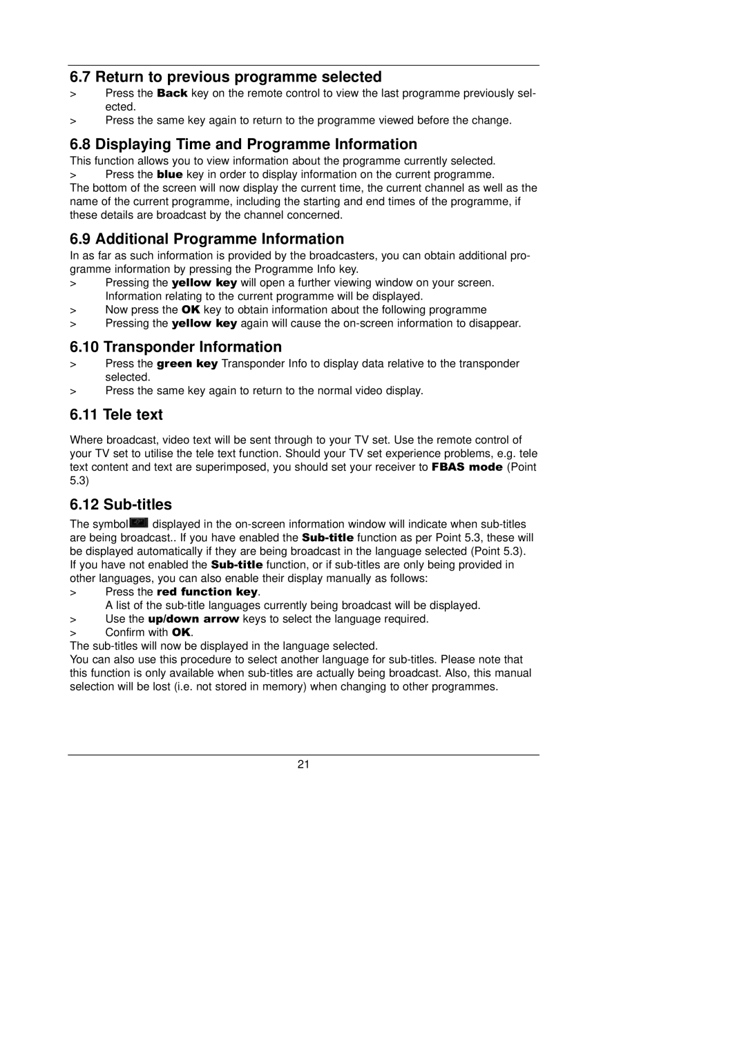 TechniSat CAM 1 plus Return to previous programme selected, Displaying Time and Programme Information, Tele text 
