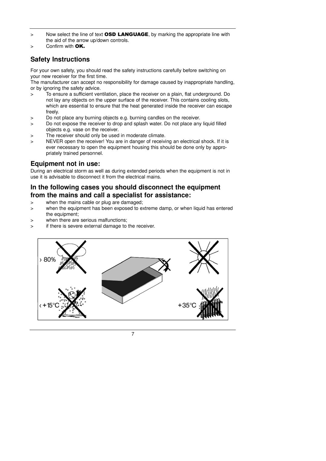 TechniSat CAM 1 plus instruction manual Safety Instructions, Equipment not in use 