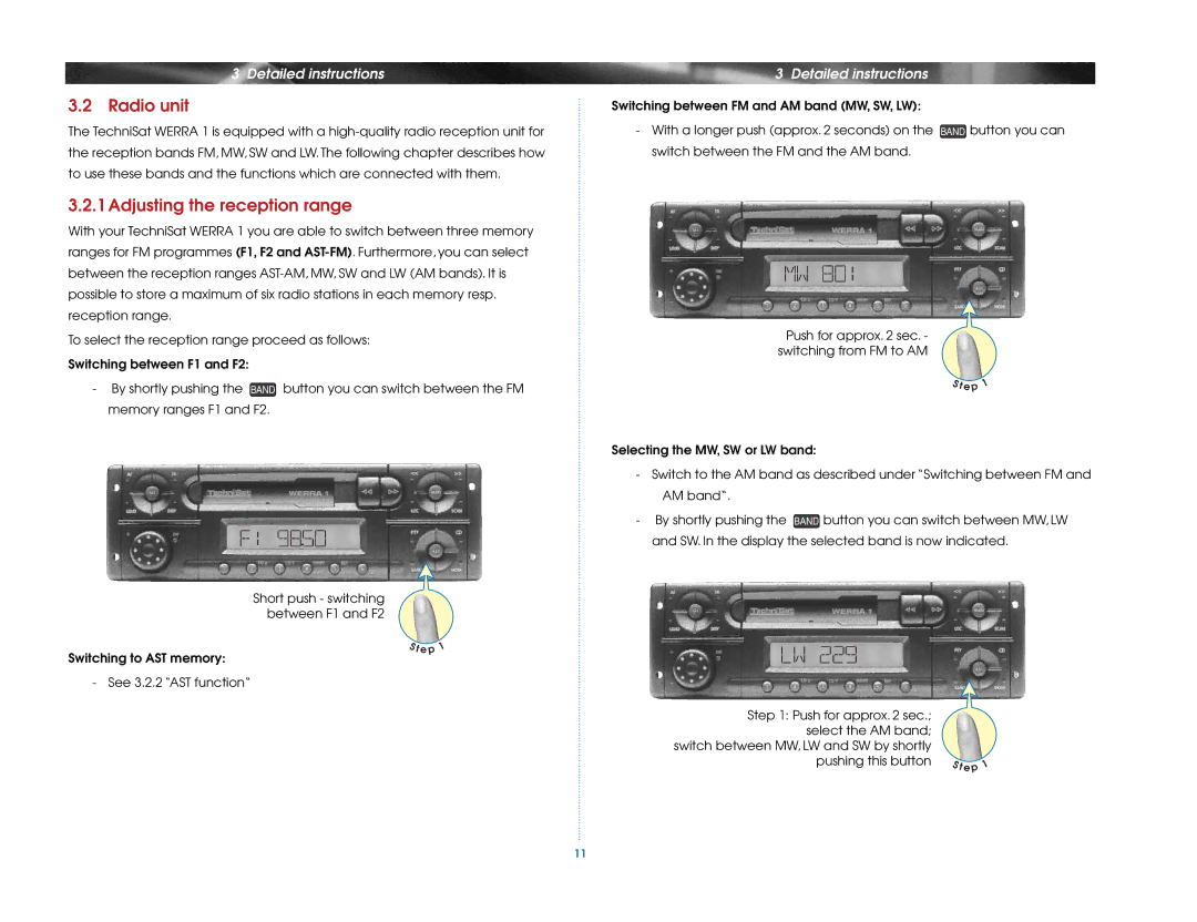 TechniSat Car Radio manual Radio unit, 1Adjusting the reception range 