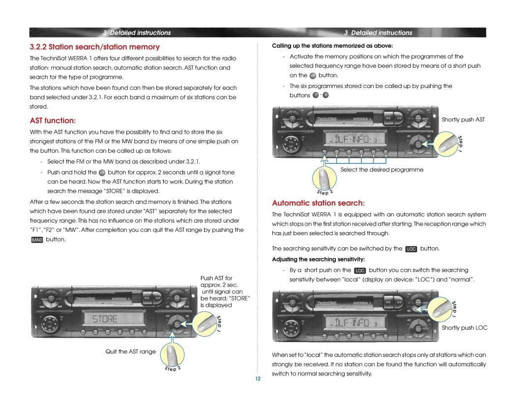 TechniSat Car Radio manual Station search/station memory, AST function, Automatic station search 