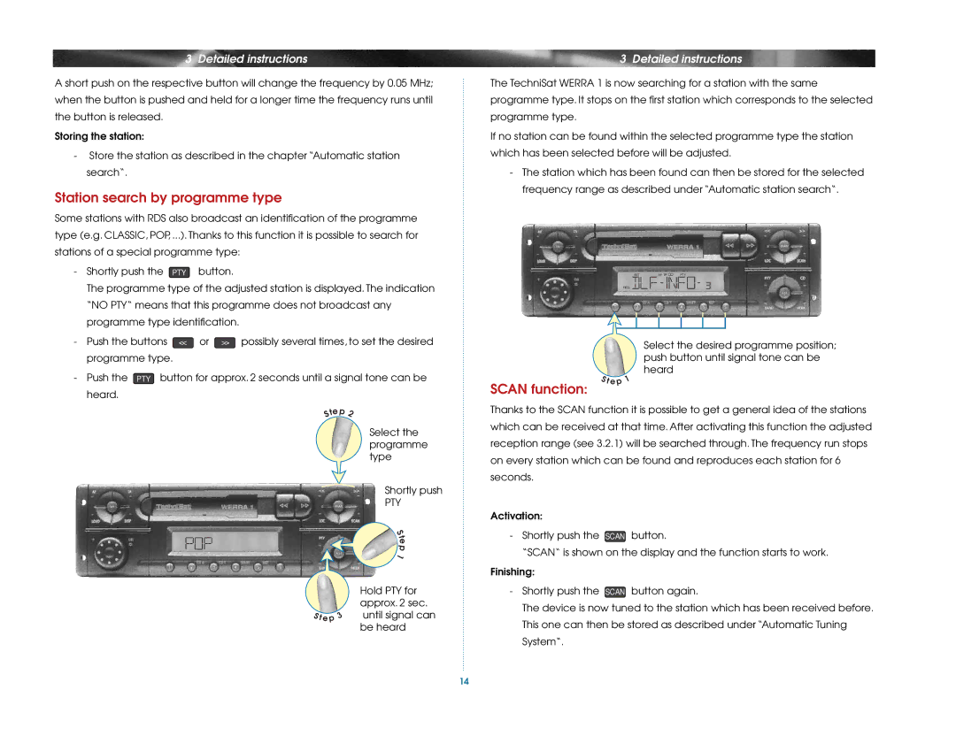 TechniSat Car Radio manual Station search by programme type, Scan function 