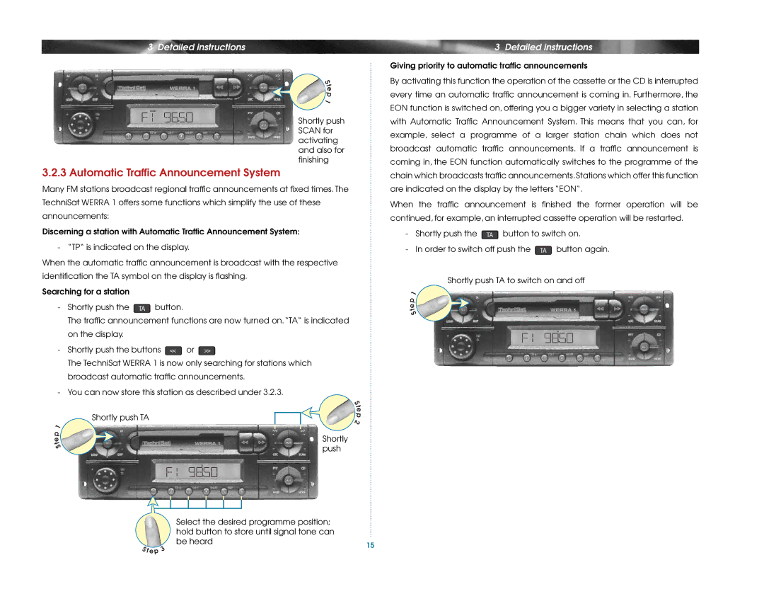 TechniSat Car Radio manual Automatic Traffic Announcement System 