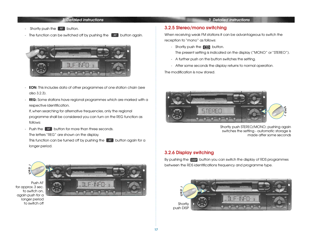 TechniSat Car Radio manual Stereo/mono switching, Display switching 