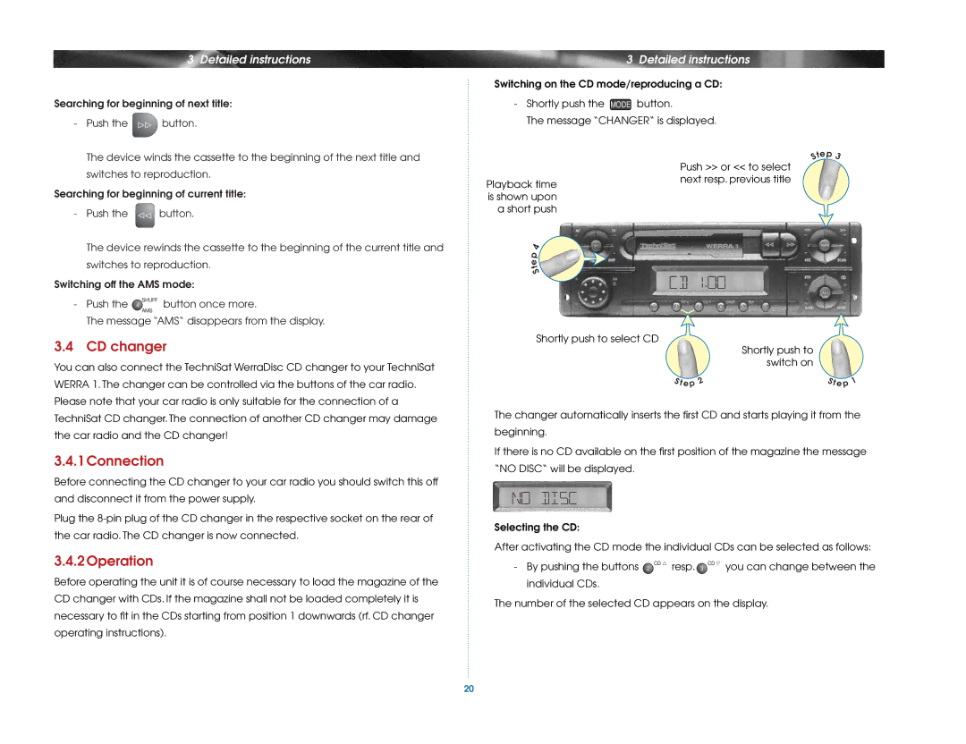 TechniSat Car Radio manual CD changer, 1Connection, 2Operation 