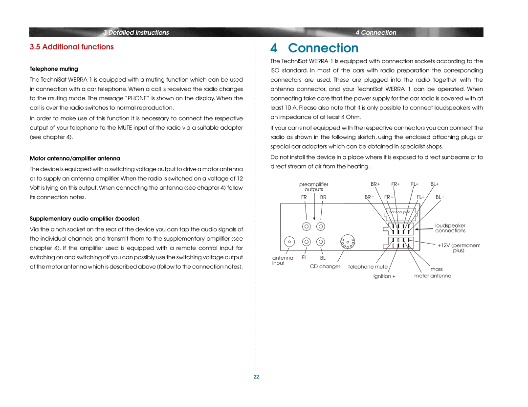 TechniSat Car Radio manual Connection, Additional functions 