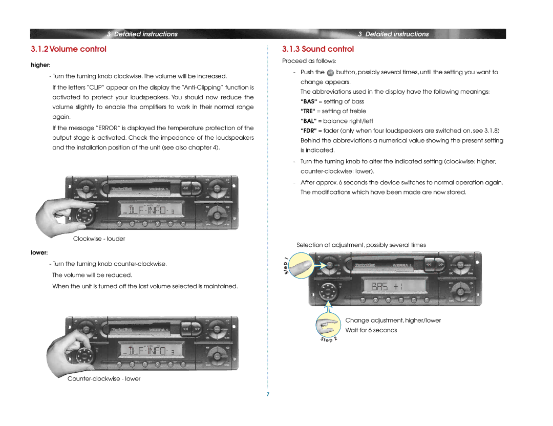 TechniSat Car Radio manual 2Volume control, Sound control 