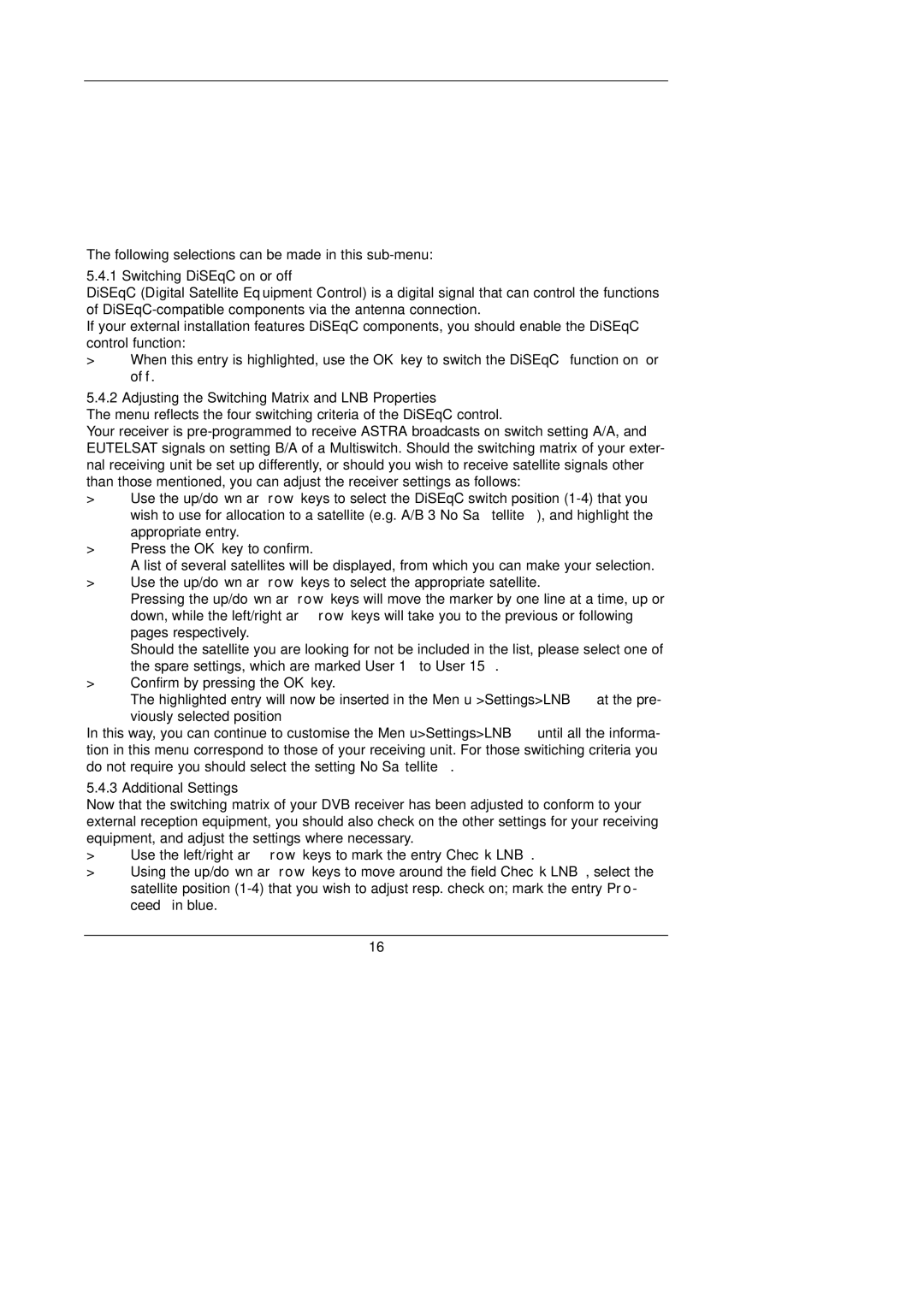 TechniSat DigiBox VIACCESS instruction manual Switching DiSEqC on or off, Adjusting the Switching Matrix and LNB Properties 