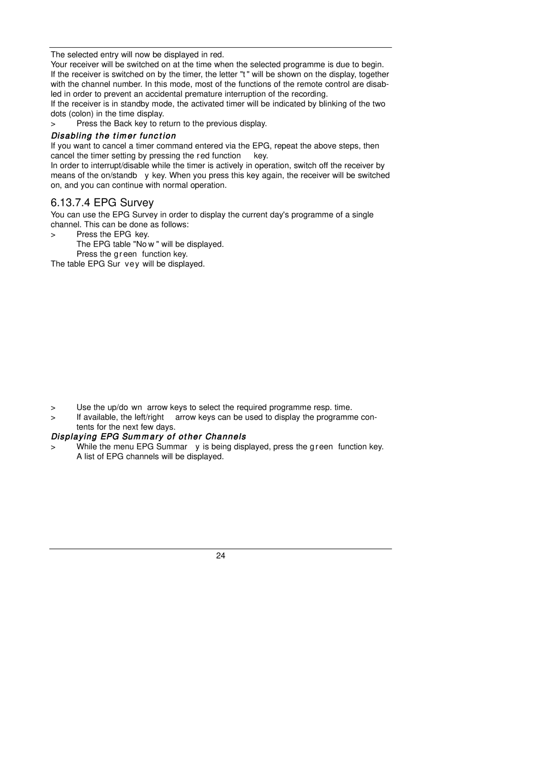 TechniSat DigiBox VIACCESS instruction manual EPG Survey, Disabling the timer function 