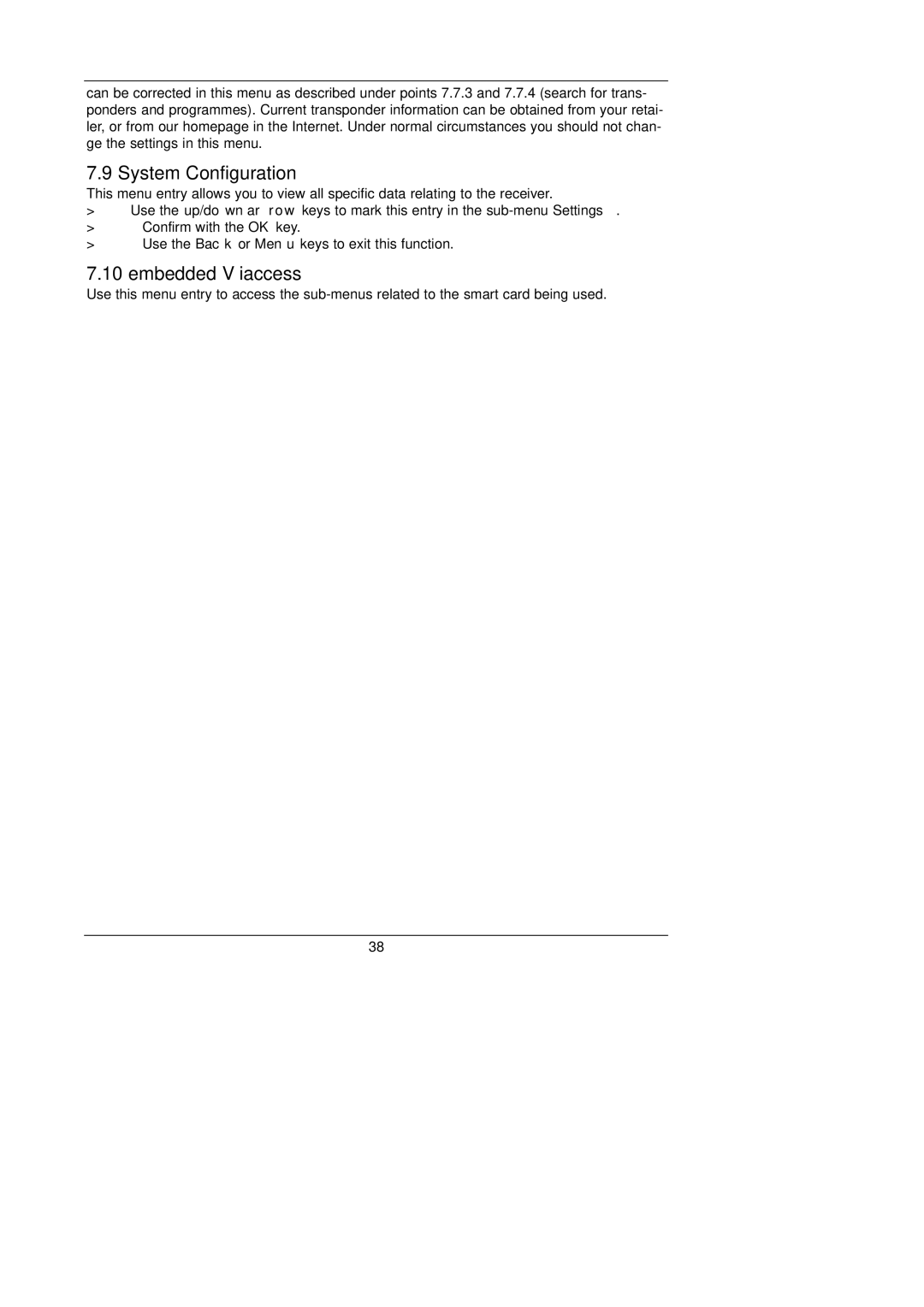 TechniSat DigiBox VIACCESS instruction manual System Configuration, Embedded Viaccess 