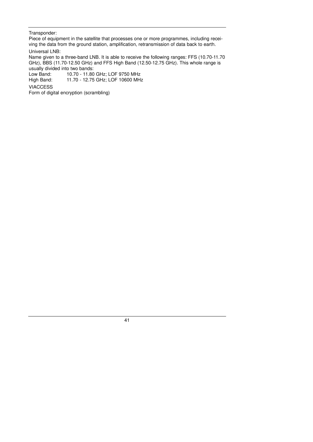 TechniSat DigiBox VIACCESS instruction manual Transponder, Universal LNB 