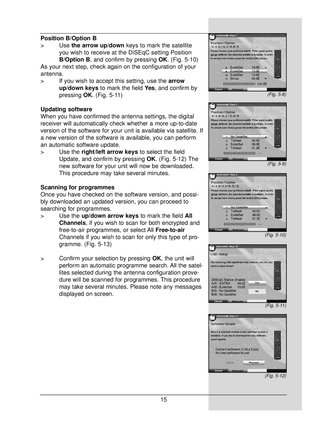 TechniSat DigiCorder S1 manual Position B/Option B, Updating software, Scanning for programmes 