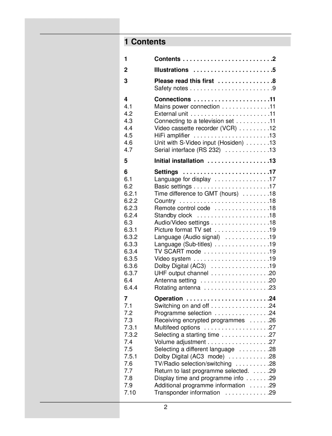 TechniSat DigiCorder S1 manual Contents 