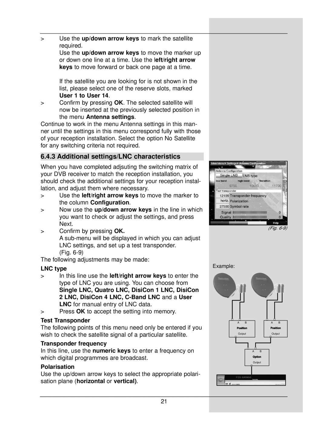 TechniSat DigiCorder S1 manual Additional settings/LNC characteristics 