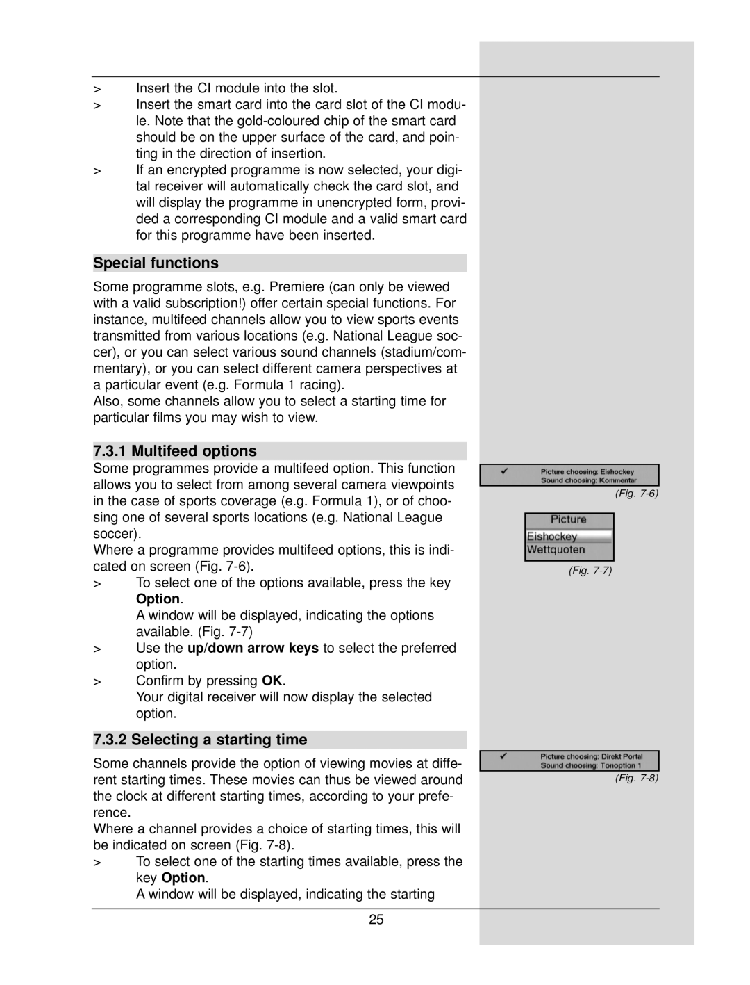 TechniSat DigiCorder S1 manual Special functions, Multifeed options, Selecting a starting time 