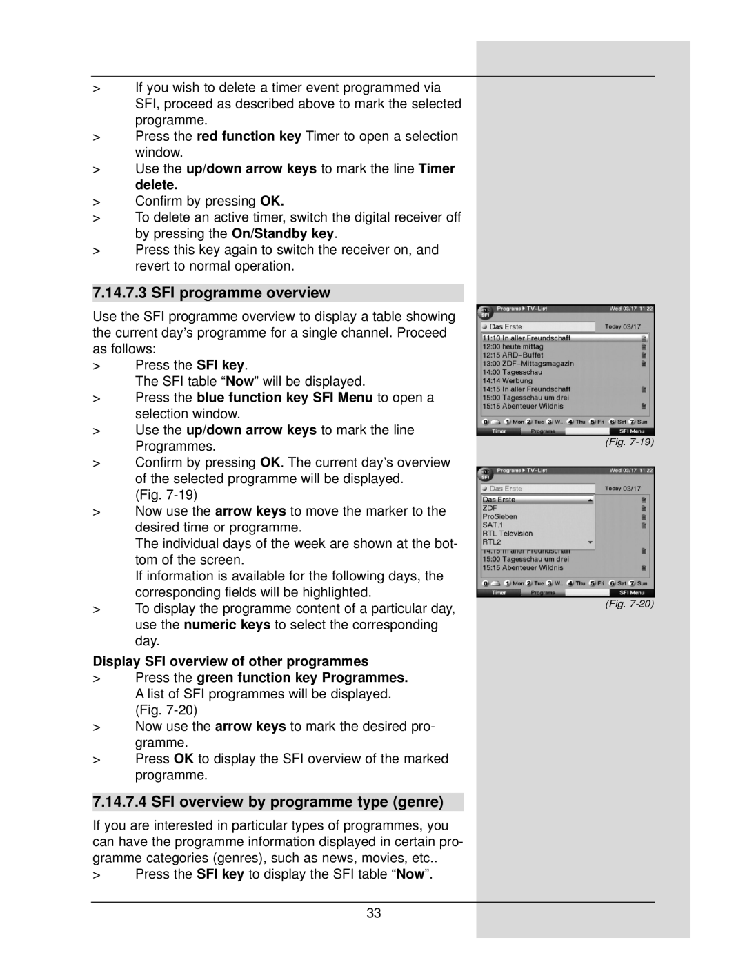 TechniSat DigiCorder S1 manual SFI programme overview, SFI overview by programme type genre 