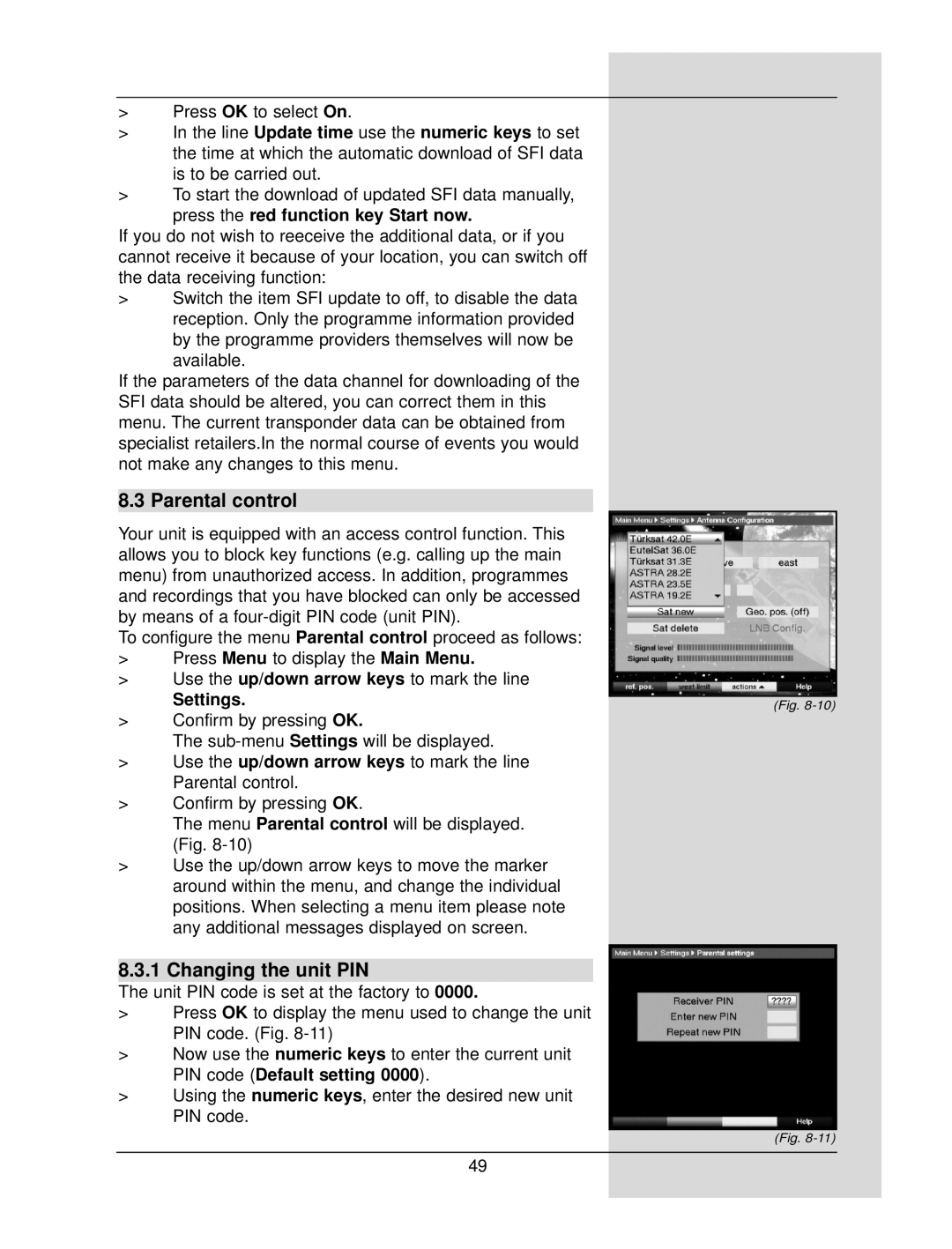 TechniSat DigiCorder S1 manual Parental control, Changing the unit PIN 