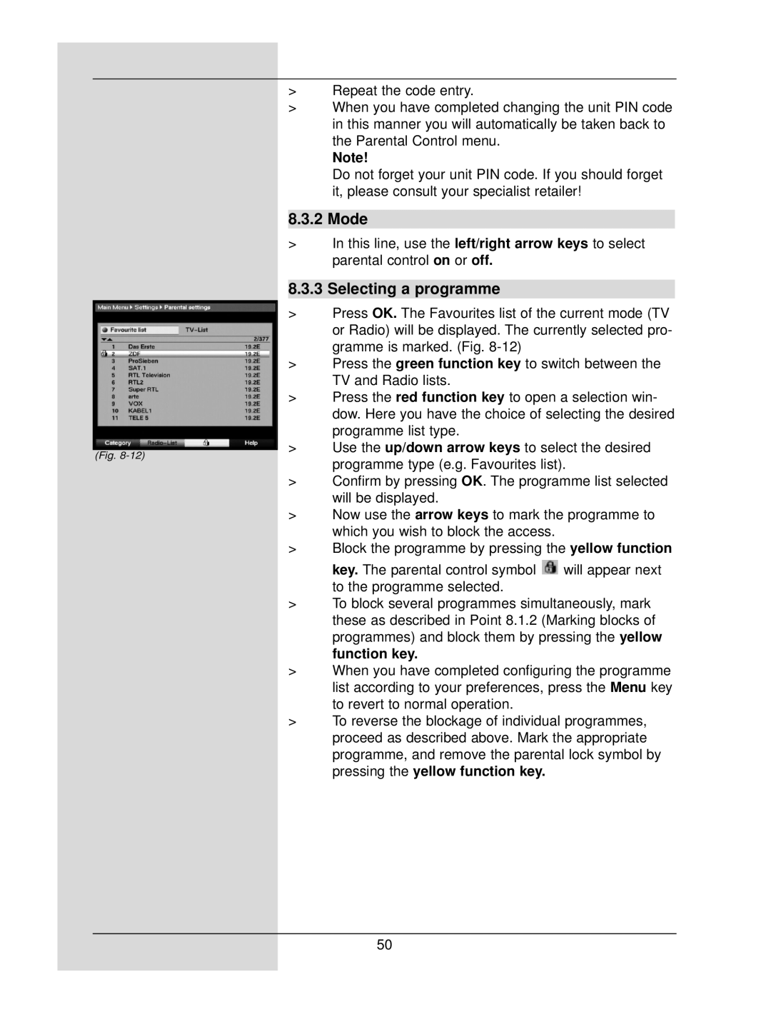 TechniSat DigiCorder S1 manual Mode, Function key 